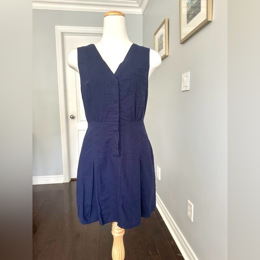 Modcloth Navy Blue Sleeveless Fit and Flare Linen Blend Dress - Sz 6